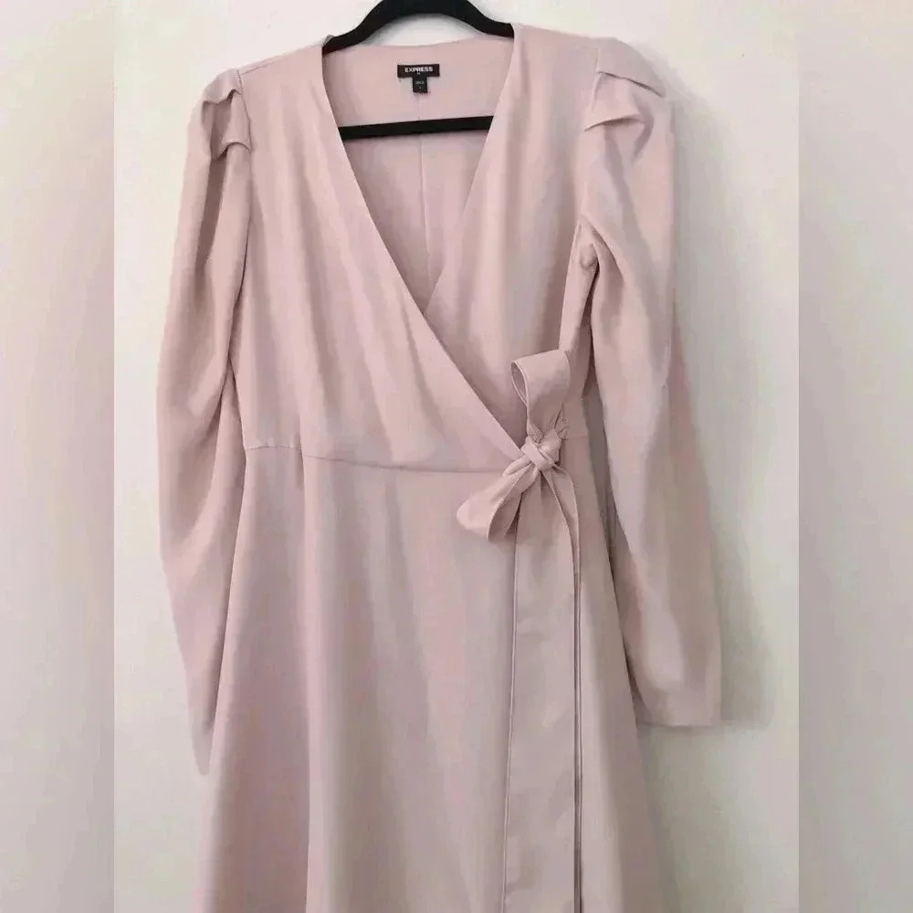 Pink Express Puff sleeve wrap tie dress- size S - Picture 4 of 7